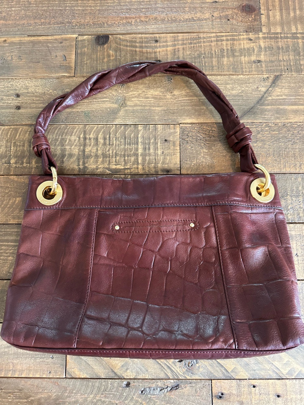 B. Makowsky Brown Leather Croc Embossed Shoulder Bag - Picture 4 of 5